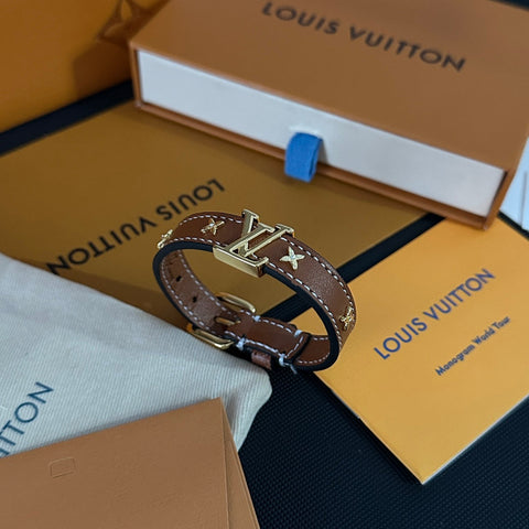 Leather Floral Metal Logo Bracelet