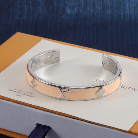 Pink Enamel Embossed Open Bracelet