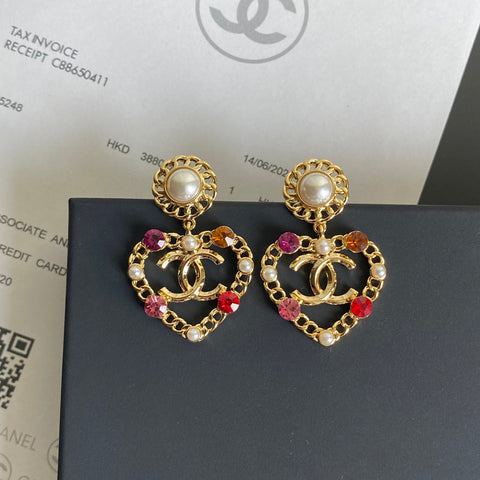 Crystal Gem Heart Pendant Earrings